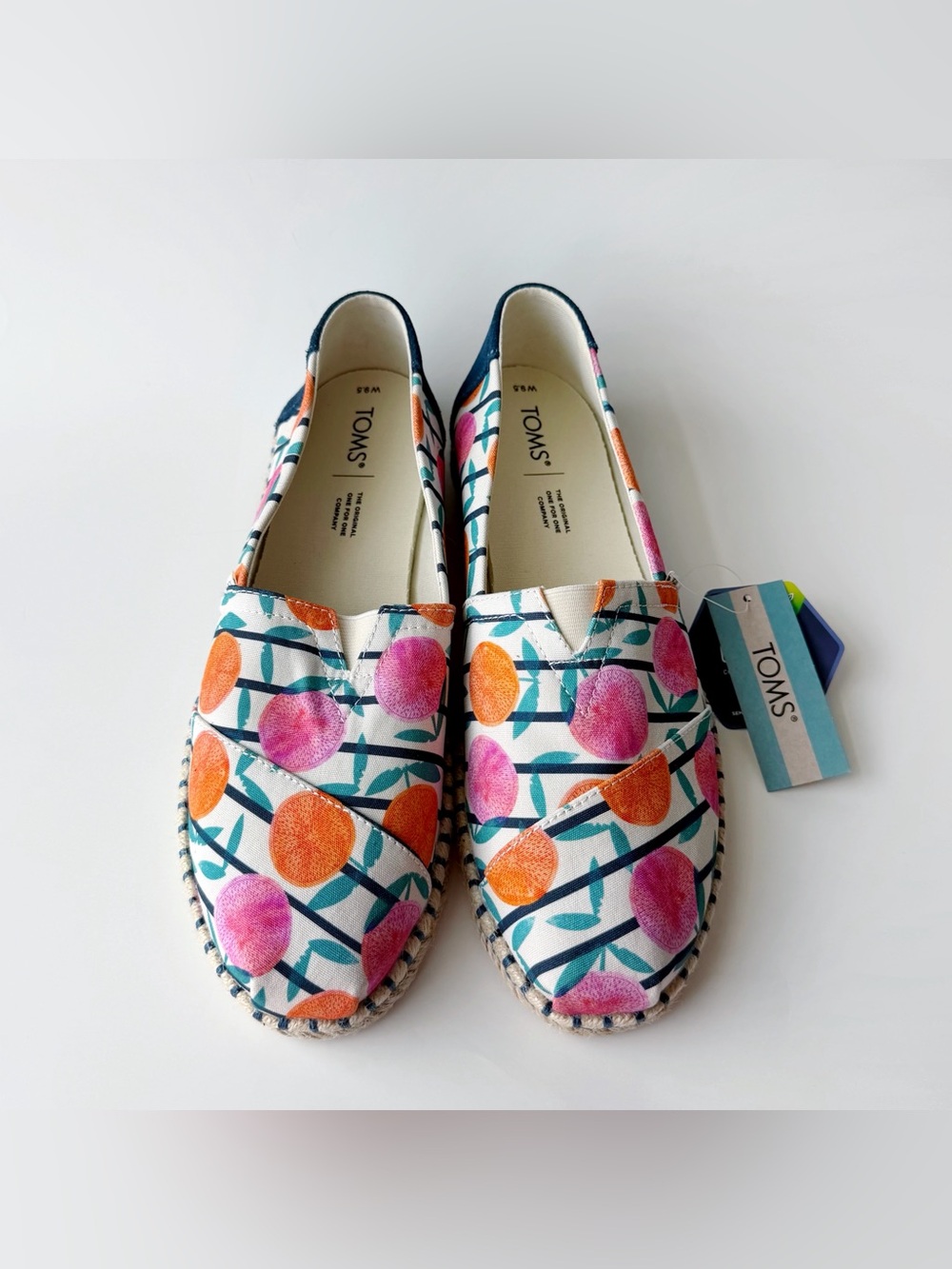 TOMS Alpargata Canvas Shoes Natural Citrus Stripe Print Womens Size 9.5